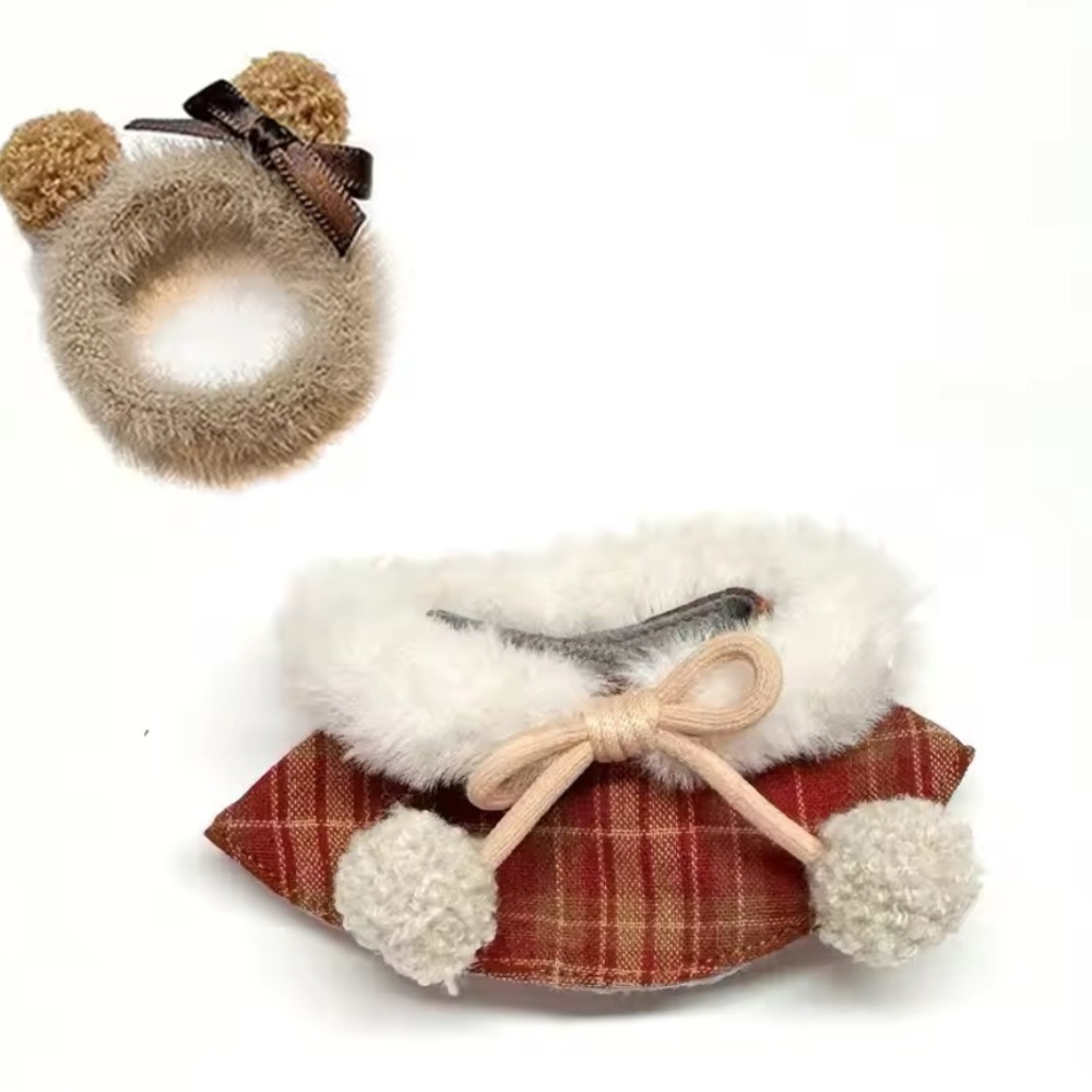 Plaid Collar with Faux Fur Trim Labubu North Pole Wear